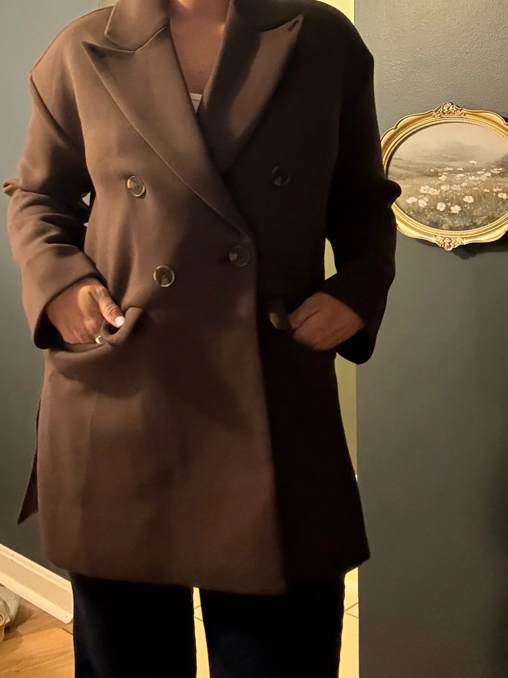 WynneLayers Chocolate Brown Oversized Double Breasted Blazer Coat XS
